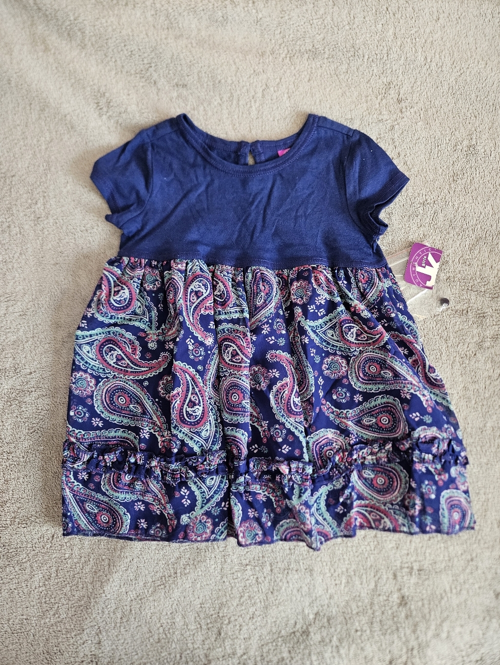 J. Khaki Blue Paisley Short Sleeve Girls Dress 2T